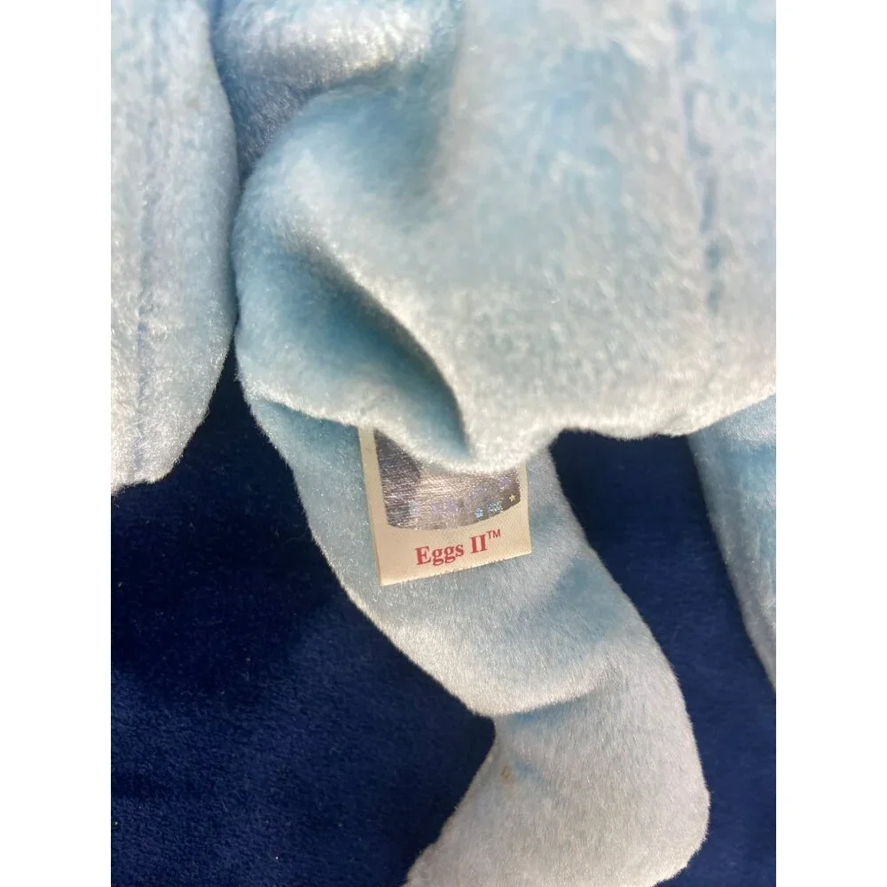 2001 Ty Beanie‎ Eggs II Blue Teddy Bear With Pink Bow & Easter Egg Patch
